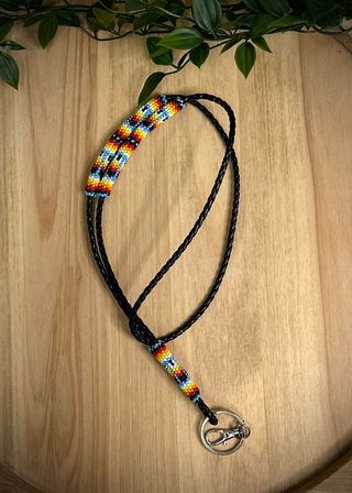 Leather Cord Partially Beaded Neck Lanyard