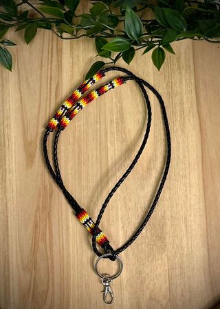 Leather Cord Partially Beaded Neck Lanyard