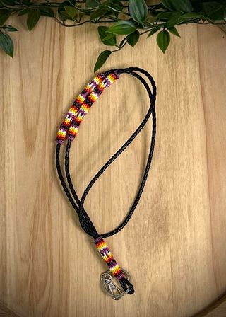 Leather Cord Partially Beaded Neck Lanyard