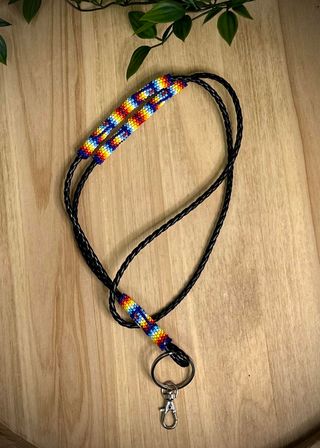Leather Cord Partially Beaded Neck Lanyard