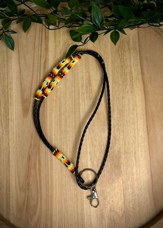 Leather Cord Partially Beaded Neck Lanyard