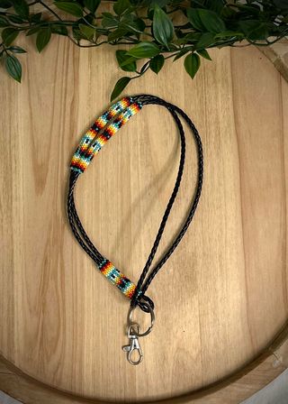 Leather Cord Partially Beaded Neck Lanyard