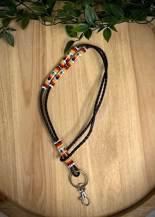 Leather Cord Partially Beaded Neck Lanyard